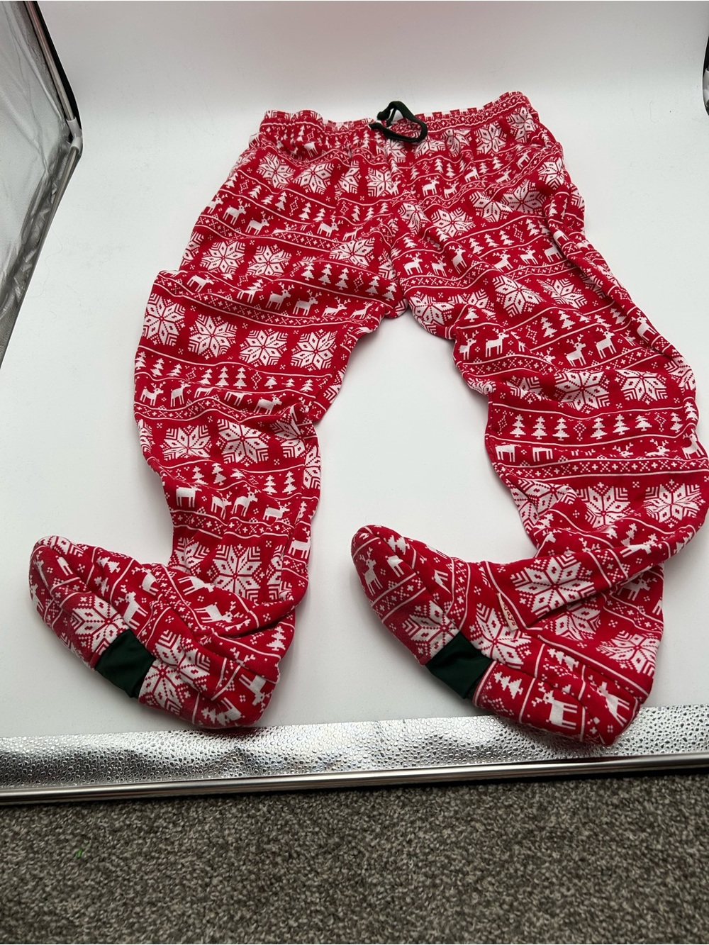 Kids Red Holiday Footed Pajama Pants